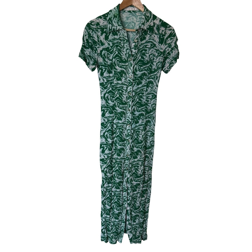 Third Form Maxi Dress Women Size 2 Green Marble Swirl‎ Print Short Sleeve Exc.